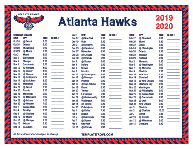 2019-20 Printable Atlanta Hawks Schedule - Central Times