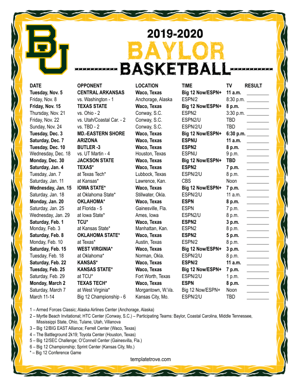 Baylor 2023 Calendar Printable Calendar 2023