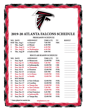 Atlanta Falcons 2019-20 Printable Schedule - Central Times