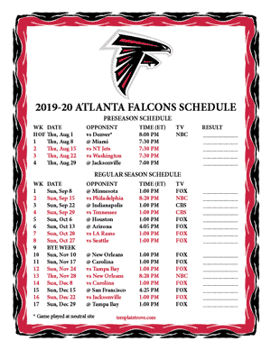 Atlanta Falcons 2019-20 Printable Schedule