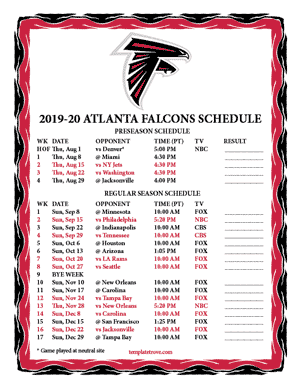 Atlanta Falcons 2019-20 Printable Schedule - Pacific Times