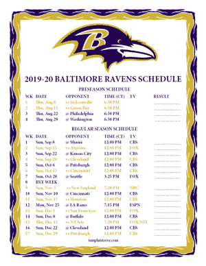 Baltimore Ravens 2019-20 Printable Schedule - Central Times