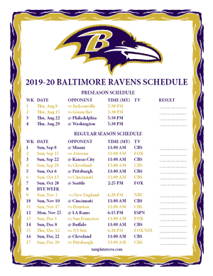 Baltimore Ravens 2019-20 Printable Schedule - Mountain Times