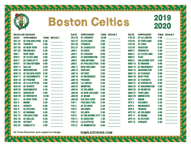 Boston Celtics 2019-20 Printable Schedule - Mountain Times