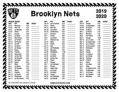 Brooklyn Nets 2019-20 Printable Schedule - Pacific Times