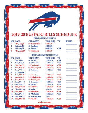 Buffalo Bills 2019-20 Printable Schedule - Mountain Times