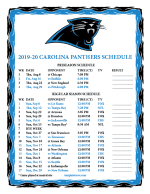 Carolina Panthers 2019-20 Printable Schedule - Central Times