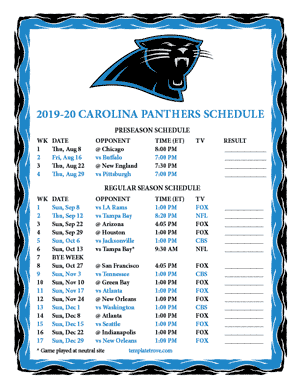 Printable 2019-2020 Carolina Panthers Schedule