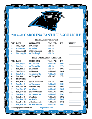 Carolina Panthers 2019-20 Printable Schedule - Pacific Times