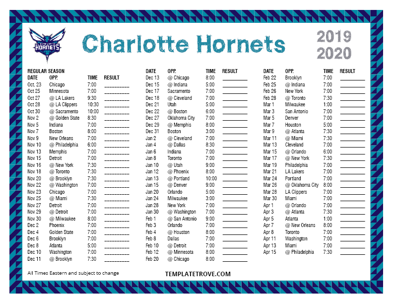 Printable 20192020 Charlotte Schedule