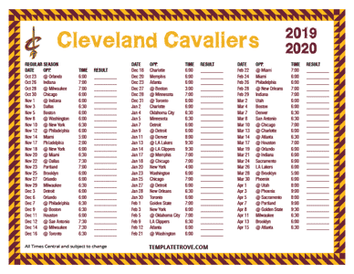 2019-20 Printable Cleveland Cavaliers Schedule - Central Times