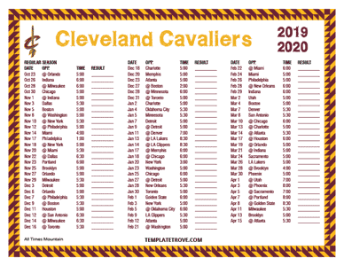 Cleveland Cavaliers 2019-20 Printable Schedule - Mountain Times