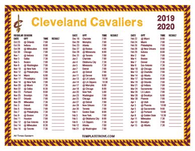 Cleveland Cavaliers 2019-20 Printable Schedule