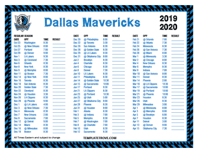 Dallas Mavericks 2019-20 Printable Schedule