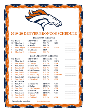 Denver Broncos 2019-20 Printable Schedule - Central Times