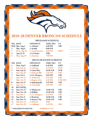 Denver Broncos 2019-20 Printable Schedule - Mountain Times