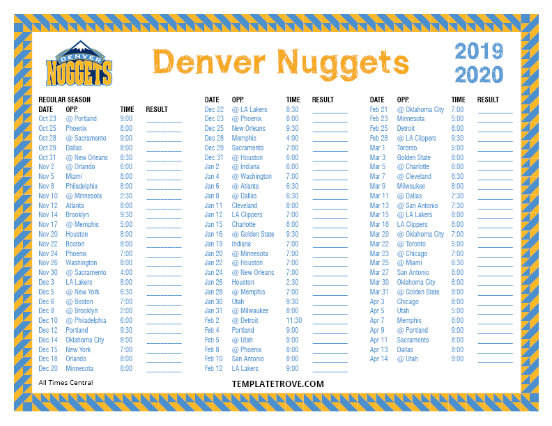 nuggets schedule 2012 13
