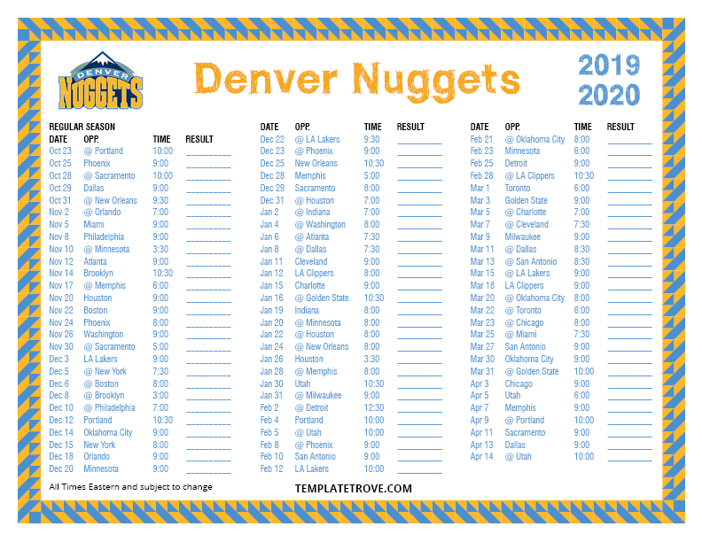 Denver Nuggets Schedule 2024 24 Amalie Maitilde