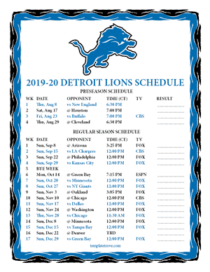 Detroit Lions 2019-20 Printable Schedule - Central Times