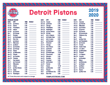 Detroit Pistons 2019-20 Printable Schedule - Mountain Times