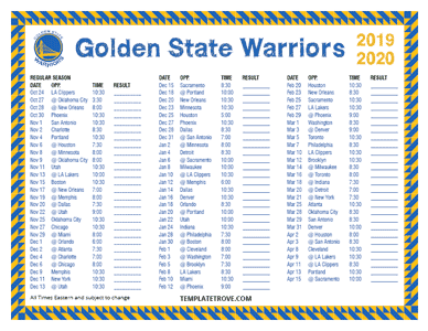 Golden State Warriors 2019-20 Printable Schedule