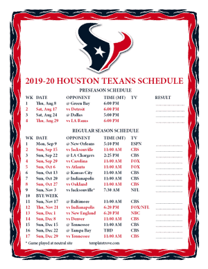Houston Texans 2019-20 Printable Schedule - Mountain Times