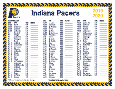 2019-20 Printable Indiana Pacers Schedule - Central Times