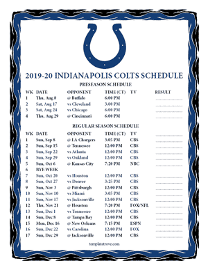 Indianapolis Colts 2019-20 Printable Schedule - Central Times