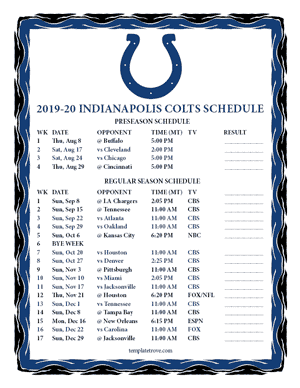 Indianapolis Colts 2019-20 Printable Schedule - Mountain Times