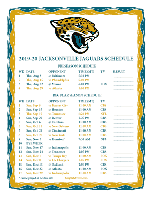 Jacksonville Jaguars 2019-20 Printable Schedule - Mountain Times