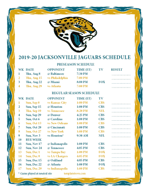 Jacksonville Jaguars 2019-20 Printable Schedule