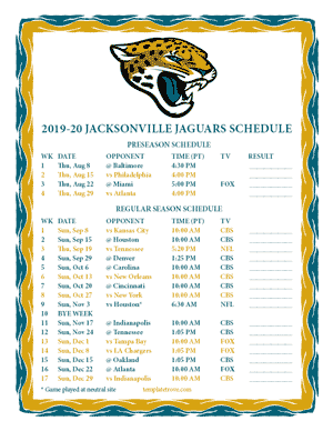 Jacksonville Jaguars 2019-20 Printable Schedule - Pacific Times