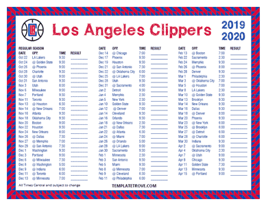 2019-20 Printable Los Angeles Clippers Schedule - Central Times