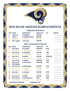 Los Angeles Rams 2019-20 Printable Schedule - Central Times