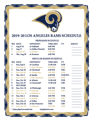 Los Angeles Rams 2019-20 Printable Schedule - Mountain Times