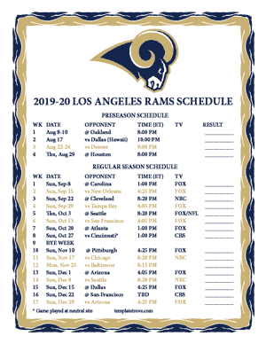 Los Angeles Rams 2019-20 Printable Schedule