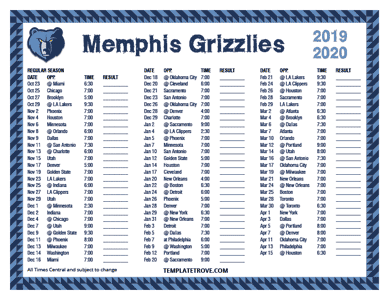 2019-20 Printable Memphis Grizzlies Schedule - Central Times
