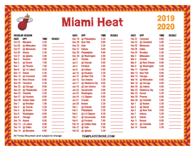 Miami Heat 2019-20 Printable Schedule - Mountain Times