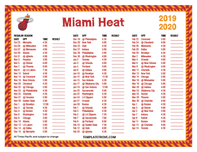 Miami Heat 2019-20 Printable Schedule - Pacific Times