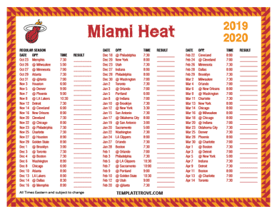 Miami Heat 2019-20 Printable Schedule
