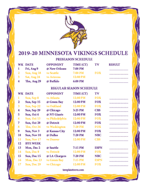 Minnesota Vikings 2019-20 Printable Schedule - Central Times