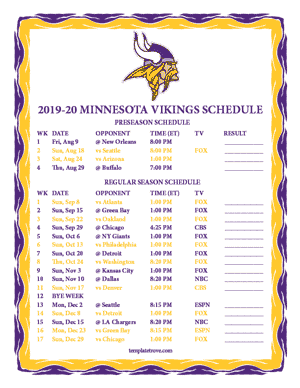 Minnesota Vikings 2019-20 Printable Schedule