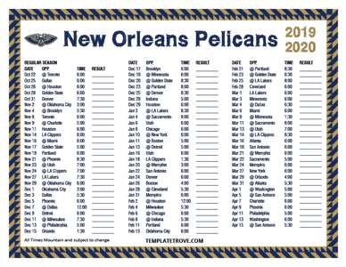 New Orleans Pelicans 2019-20 Printable Schedule - Mountain Times