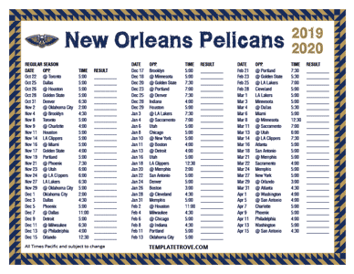 New Orleans Pelicans 2019-20 Printable Schedule - Pacific Times