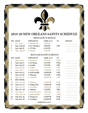 New Orleans Saints 2019-20 Printable Schedule - Central Times
