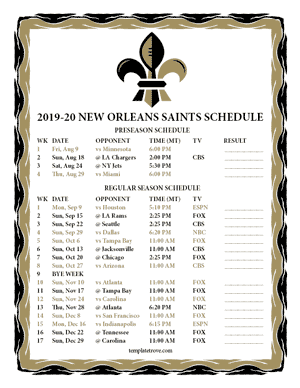 New Orleans Saints 2019-20 Printable Schedule - Mountain Times