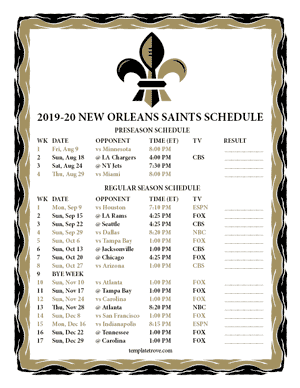 New Orleans Saints 2019-20 Printable Schedule