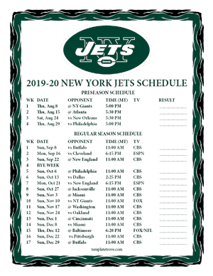 New York Jets 2019-20 Printable Schedule - Mountain Times