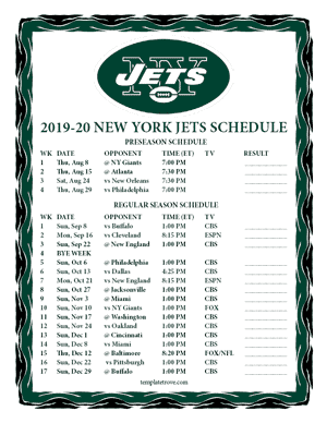 New York Jets 2019-20 Printable Schedule