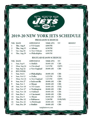 New York Jets 2019-20 Printable Schedule - Pacific Times